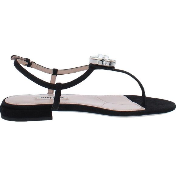 Miu Miu Women's Leather Embellished T-Strap Slingback Sandals NWT - Picture 2 of 3